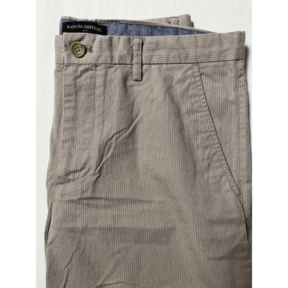 Banana Republic Kentfield Pant Mens 33x32 Light Brown Pinstripe Slacks Chinos - Picture 2 of 5